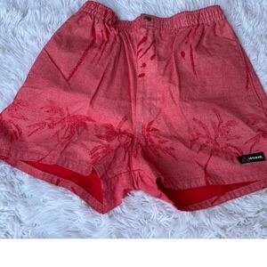 Vintage Hobie Swim Trunks Shorts 80s Rainbow Logo Mens Red Palm Tree Print